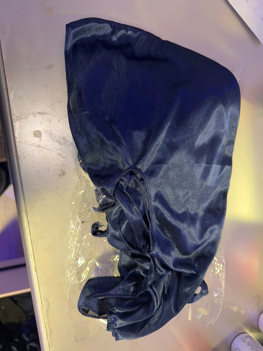 Navy Blue Satin Bonnets for Sleeping