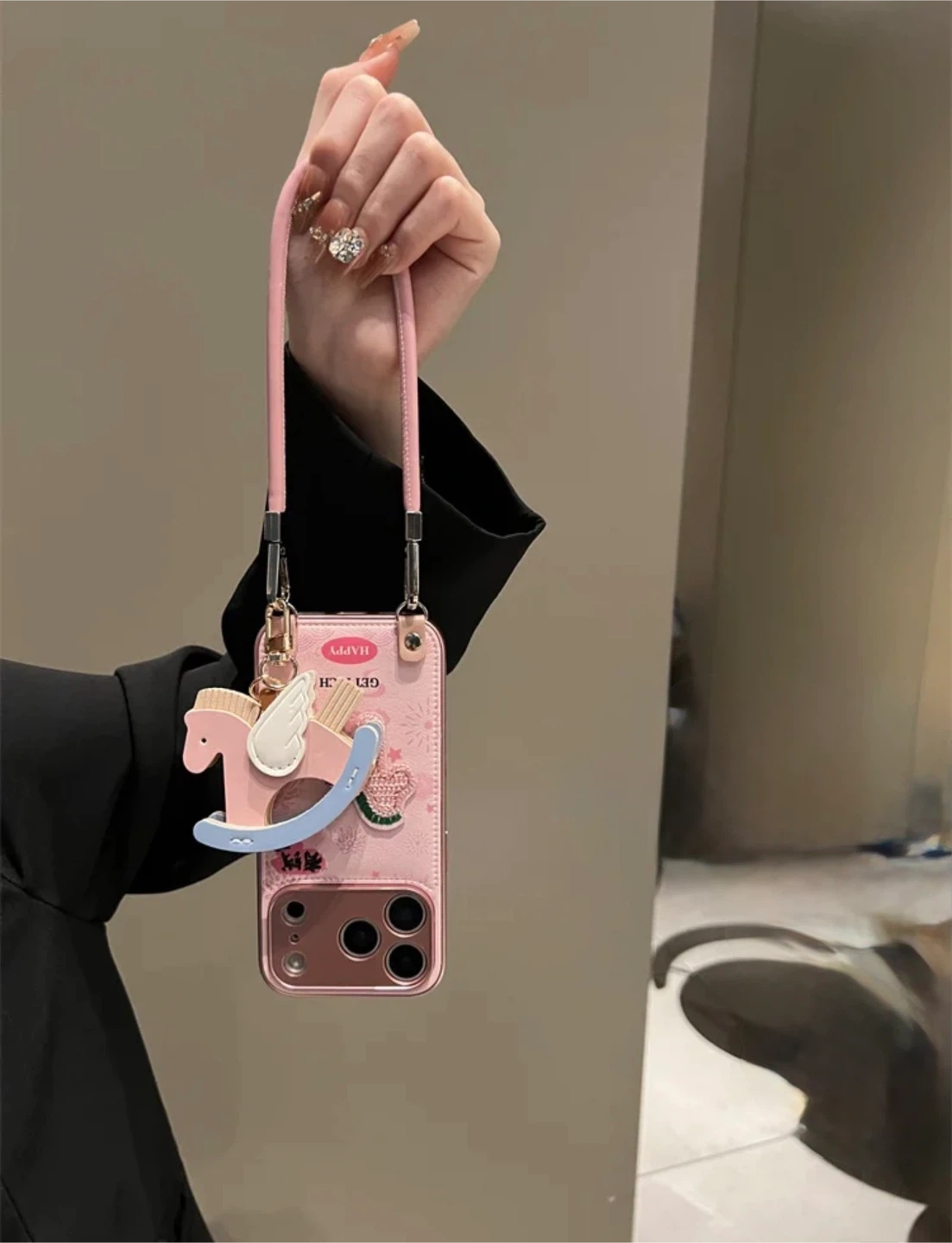 Pink Phone Case with Rocking Horse Charm and Strap - photo 2