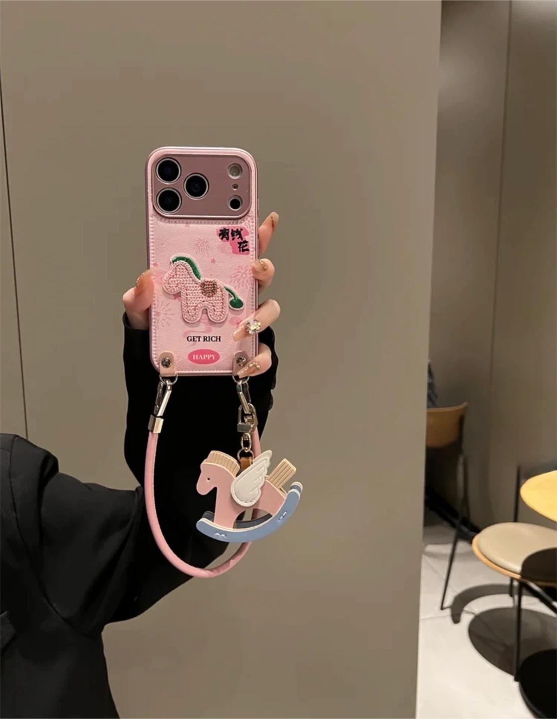 Pink Phone Case with Rocking Horse Charm and Strap - photo 5