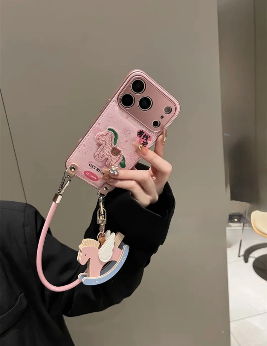 Pink Phone Case with Rocking Horse Charm and Strap - photo 3