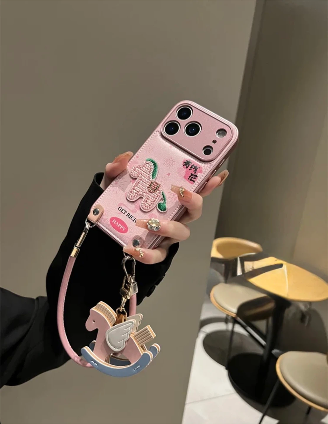 Pink Phone Case with Rocking Horse Charm and Strap - photo 4