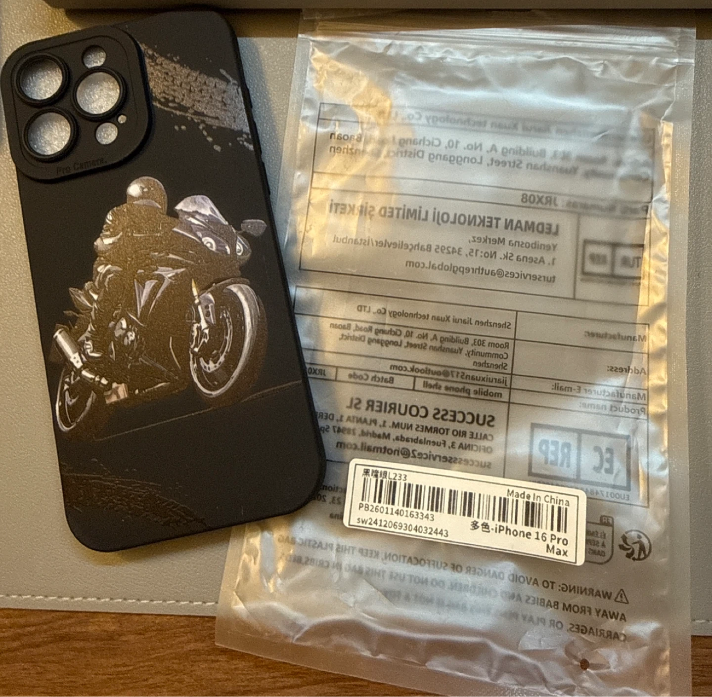 iPhone 16 Pro Max Case - Black with Motorcycle Design
