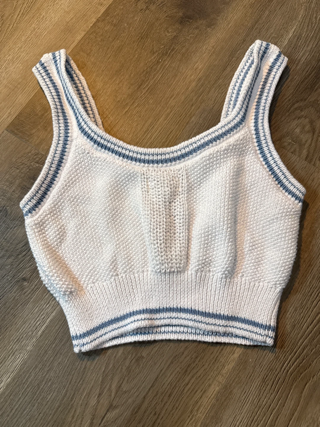 Aeropostale White Knit Crop Top with Blue Stripes - Size S - photo 3