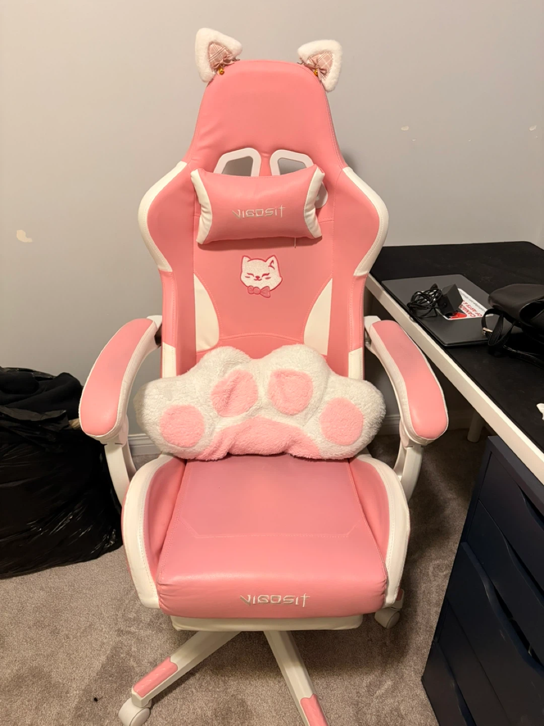 Pink Gaming Chair with Cat Ears