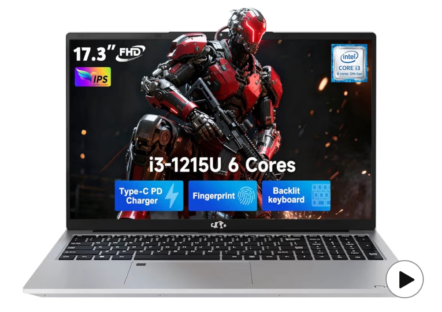 17.3" FHD Laptop - Intel Core i3 12th Gen, 6 Cores,