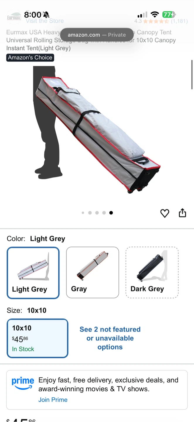 Eurmax USA Wheeled Heavy Duty Canopy Tent Carry Bag 10x10 - photo 2