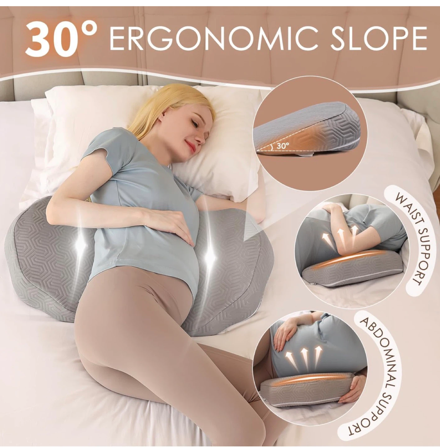 Pregnancy Support Pillow - Grey Ergonomic Memory Foam - photo 4