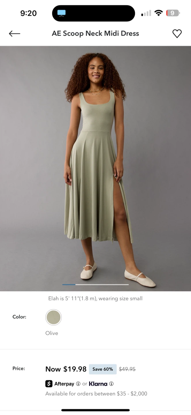 AE Scoop Neck Midi Dress - Olive