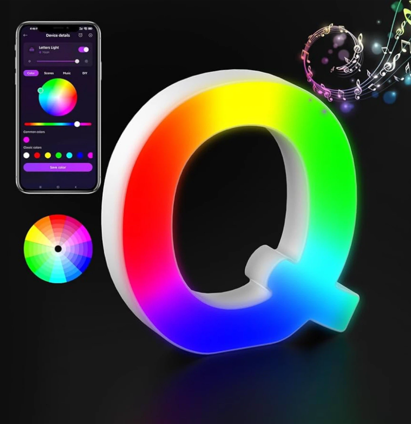 🏆 Letters Light "Q" - Smart APP Control, 16 Million Colors