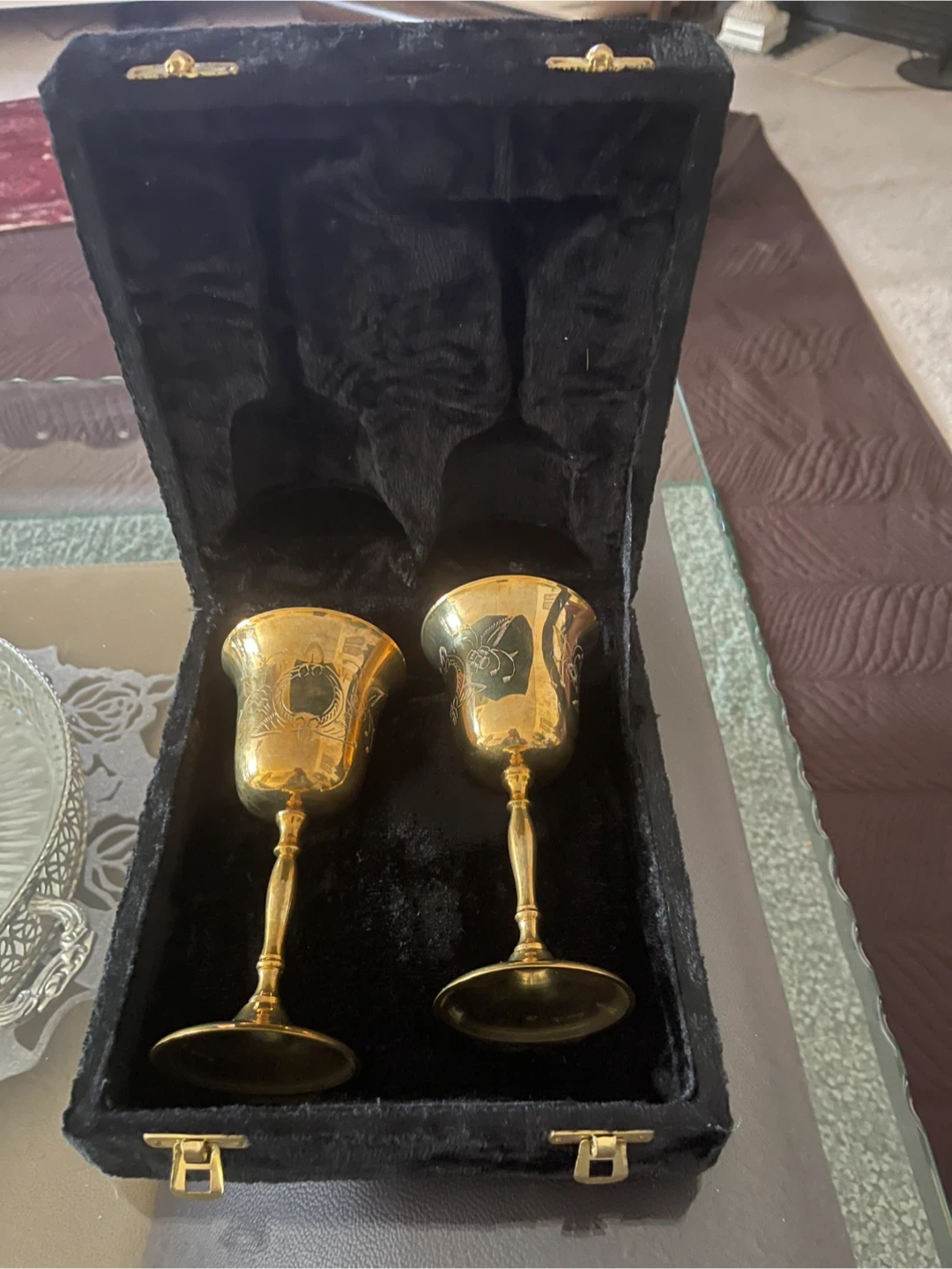 🏆 Set of 2 Vintage Gold Goblets with Case - photo 5