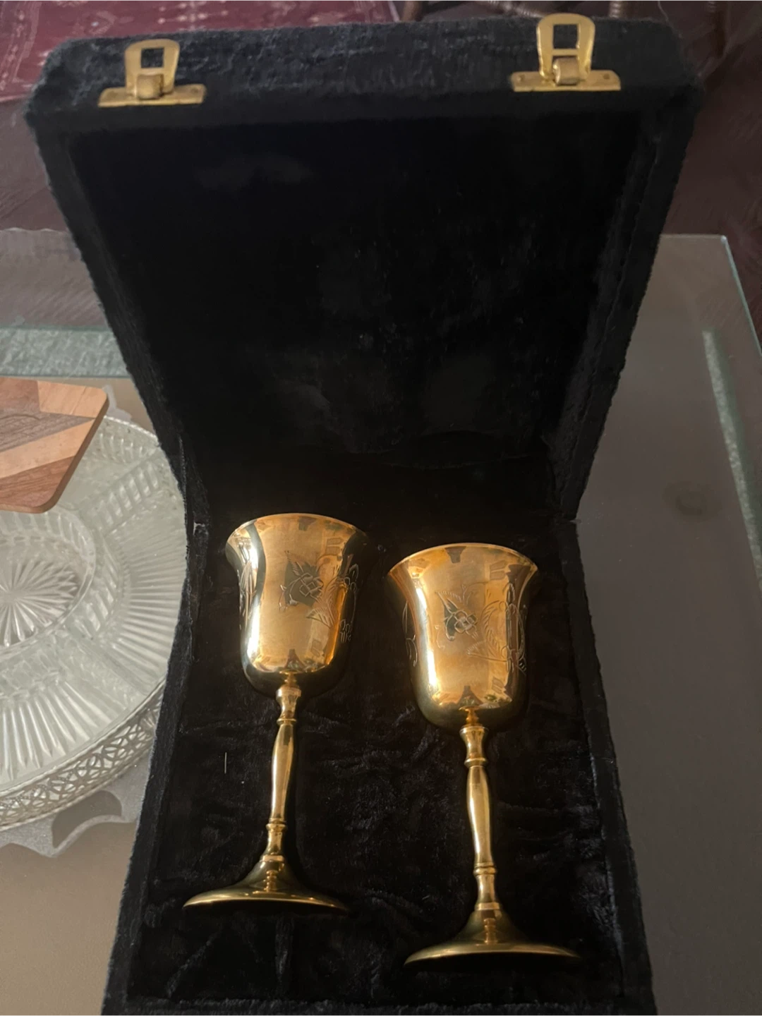 🏆 Set of 2 Vintage Gold Goblets with Case - photo 2