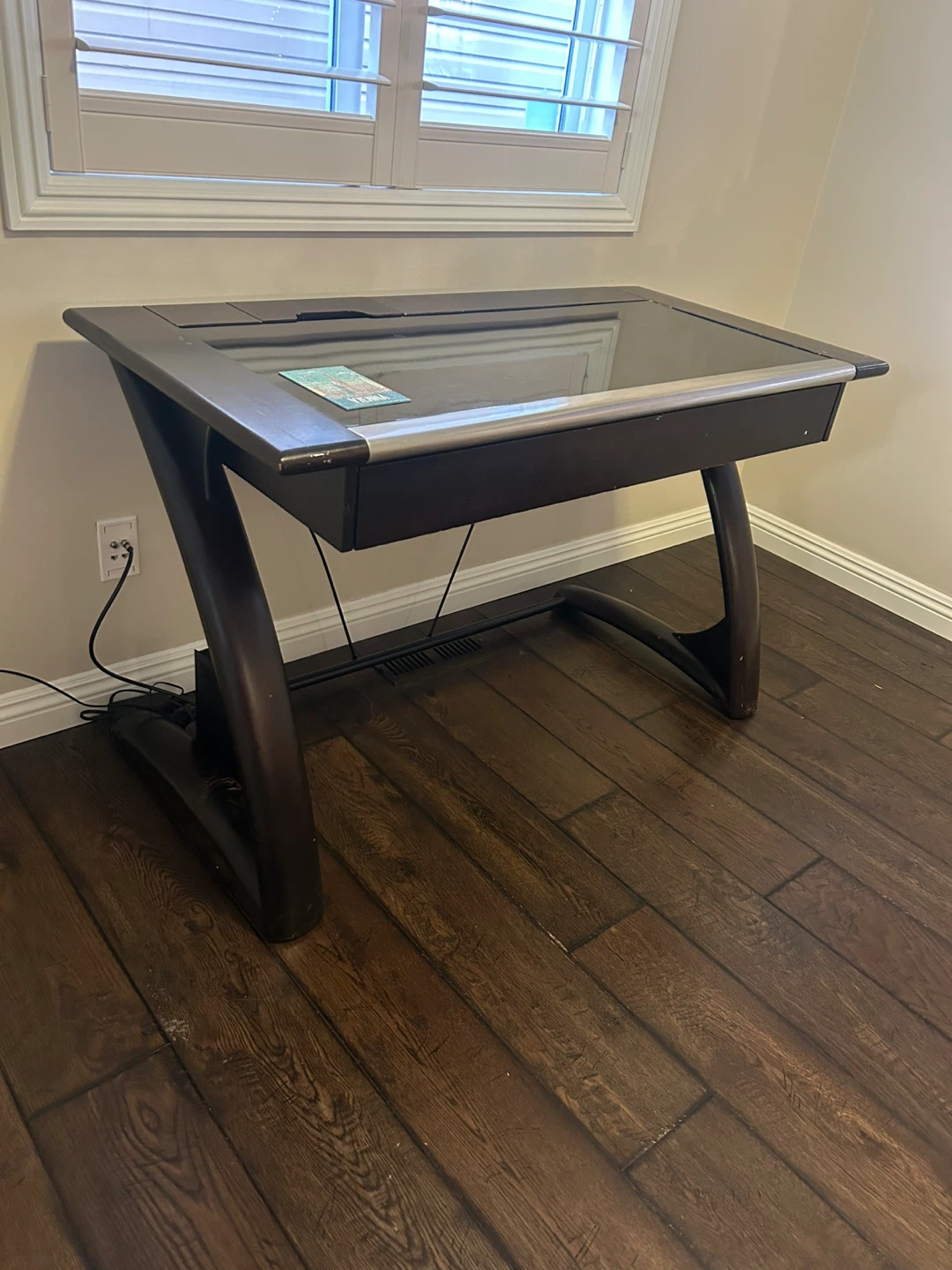 Dark Wood Desk with Built-in Power Hub