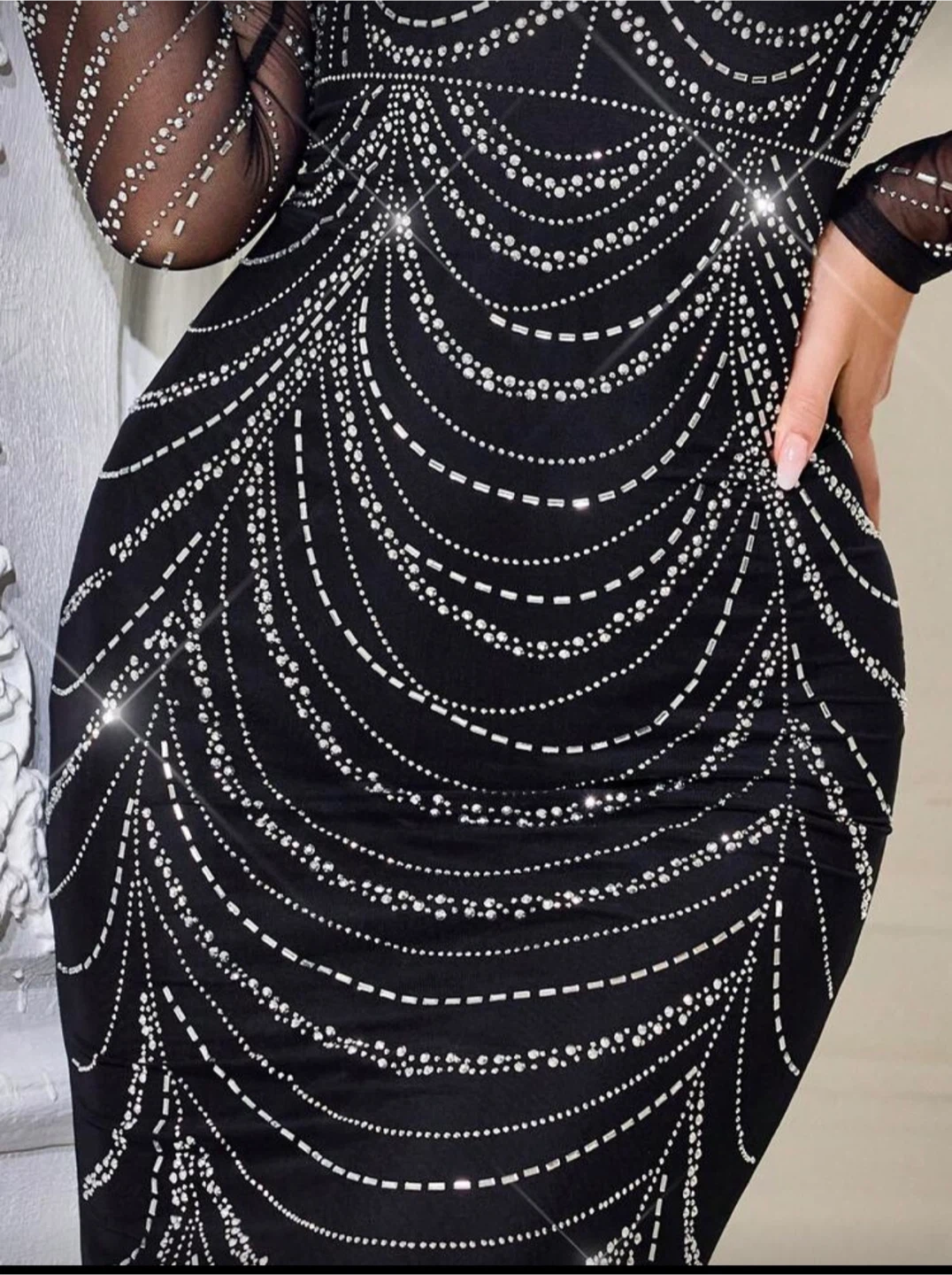 Black Beaded Long Sleeve Evening Gown - photo 5