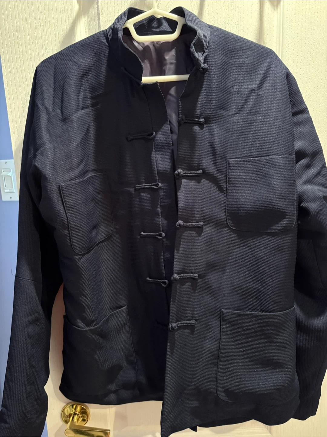 Navy Blue Mandarin Collar Jacket medium 🏆