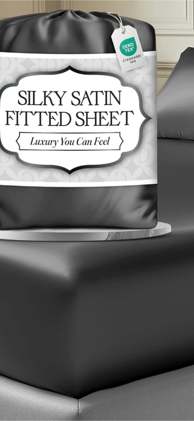 Silky Satin Fitted Sheet - Twin Size - Black