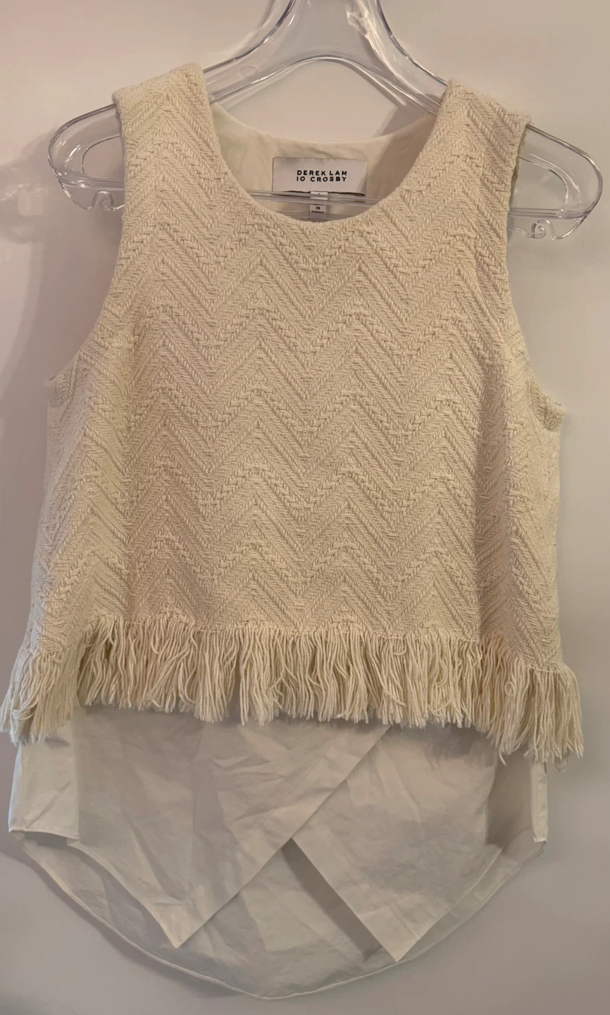 Derek Lam 10 Crosby Cream Textured Fringe Top Size 0 - photo 4
