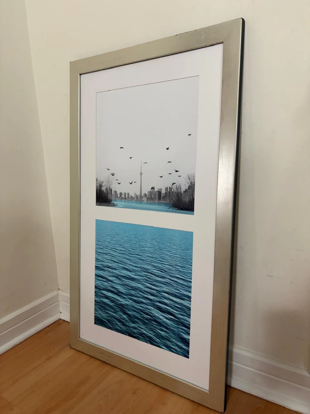 Modern Framed Toronto Skyline and Water Artwork