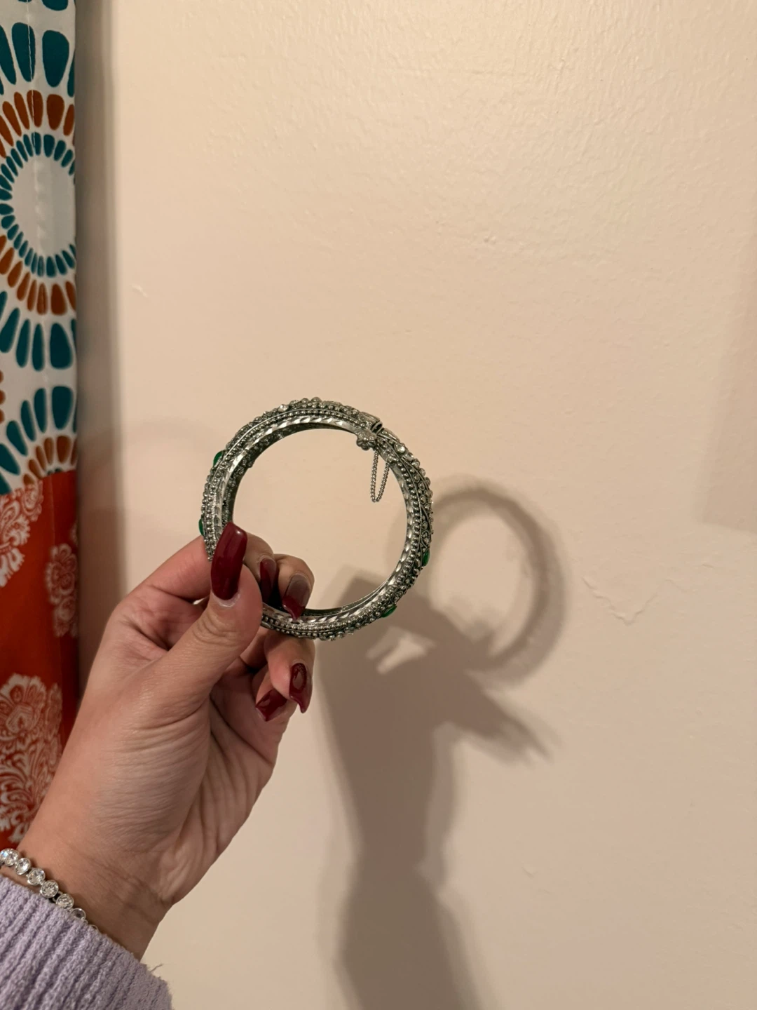 Silver-tone Bracelet with Green Stones