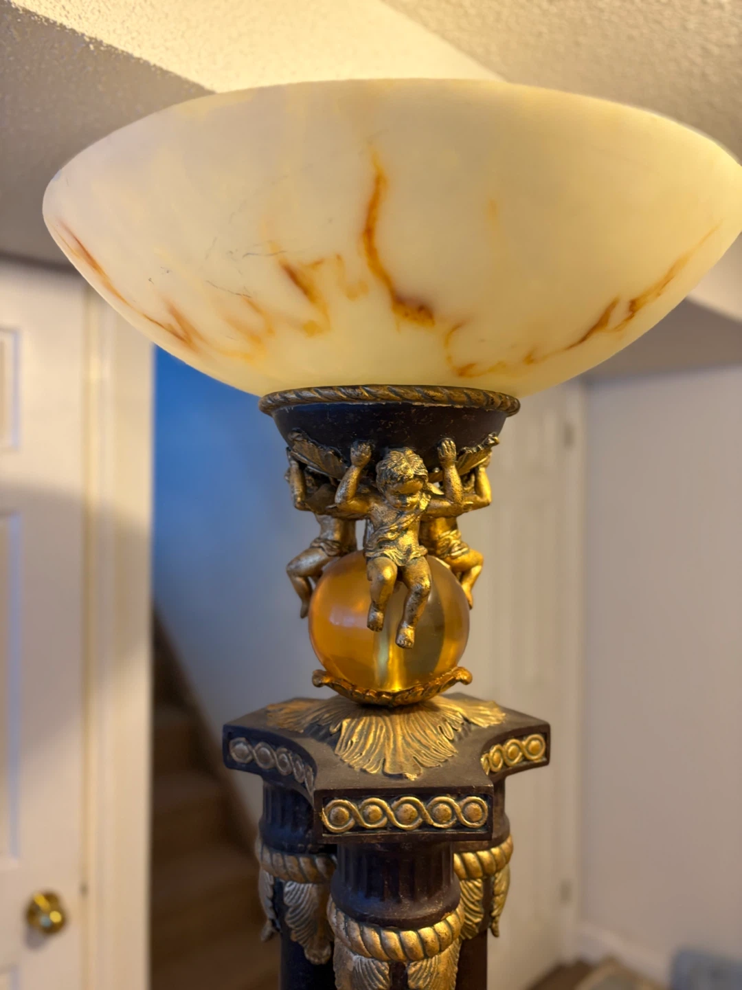 Vintage Cherub Floor Lamp with Alabaster Shade