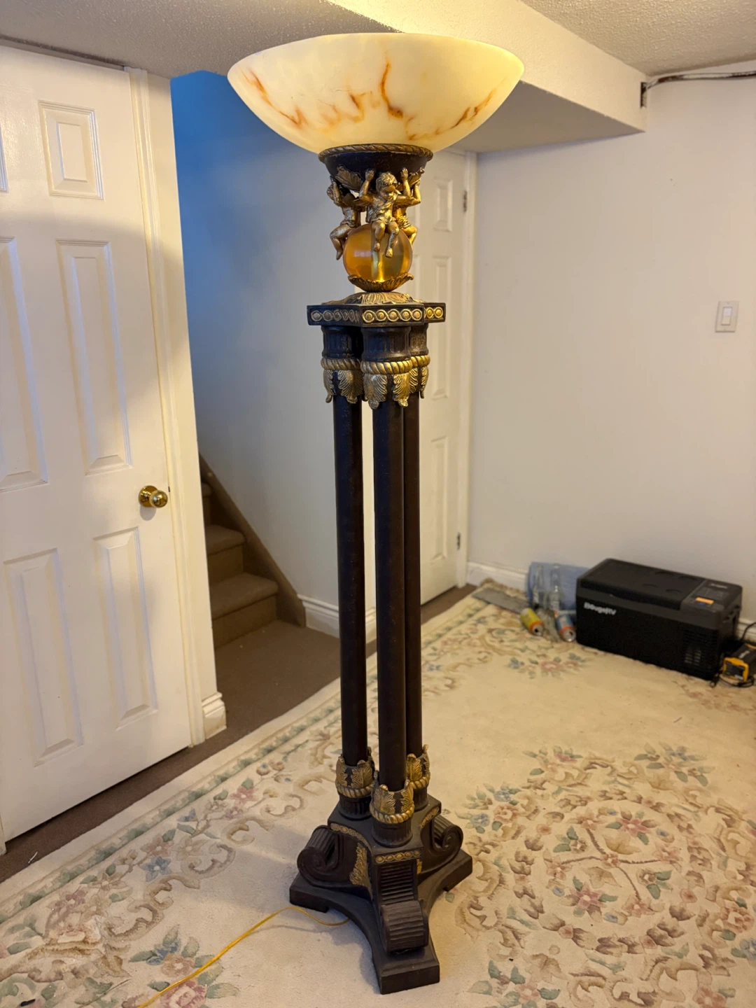 Vintage Cherub Floor Lamp with Alabaster Shade - photo 2
