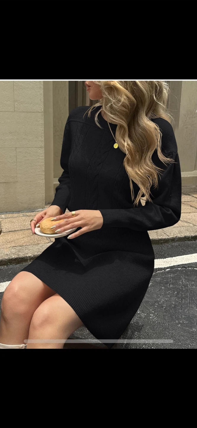Black Cable Knit Sweater Dress 🏆 - photo 4