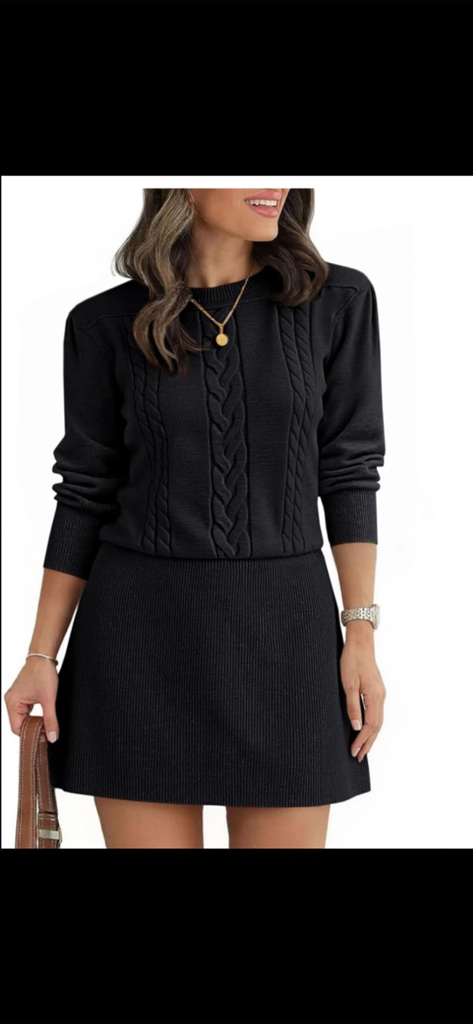 Black Cable Knit Sweater Dress 🏆
