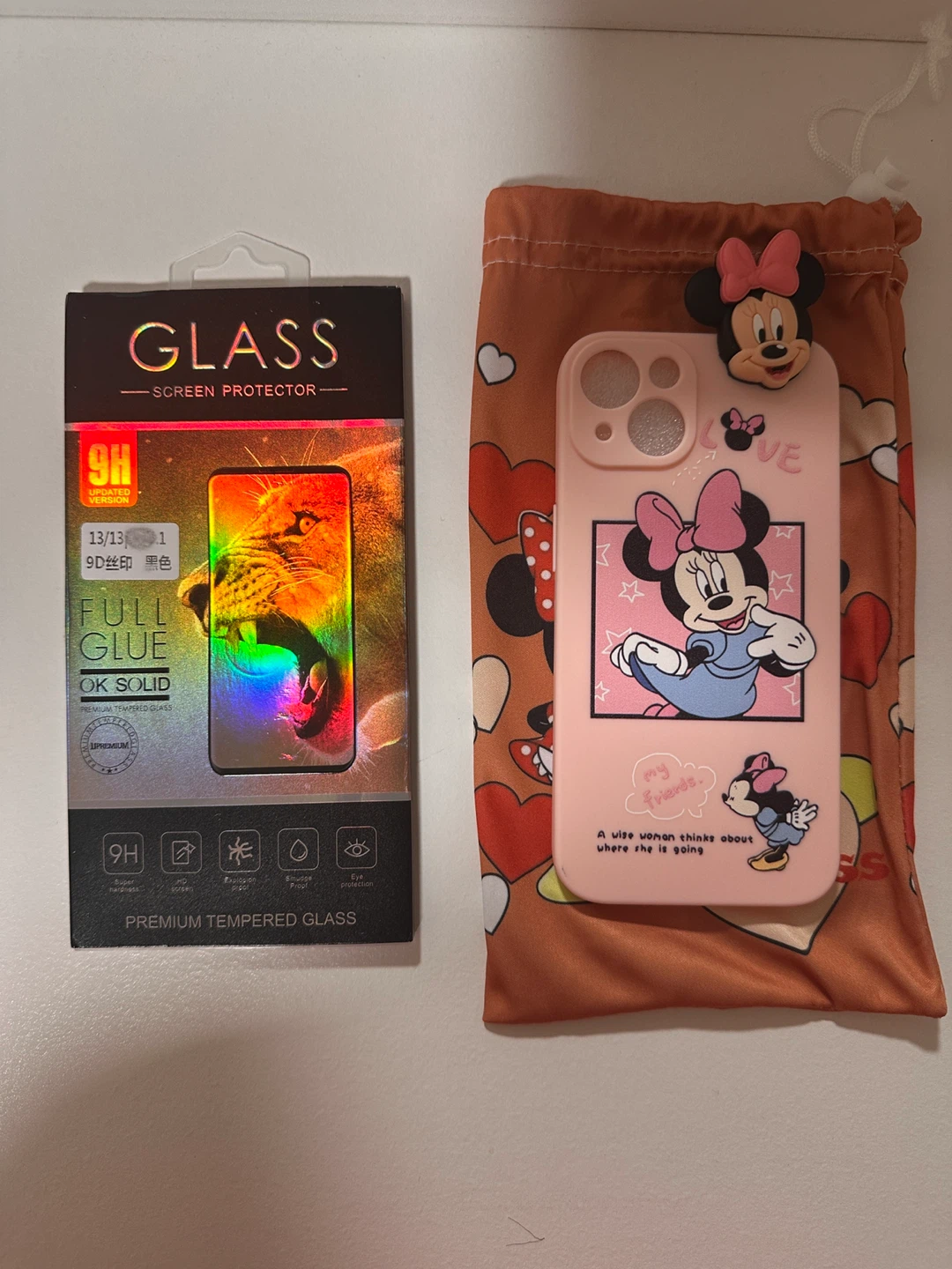 Minnie Mouse Phone Case with Tempered Glass Screen Protector 🏆