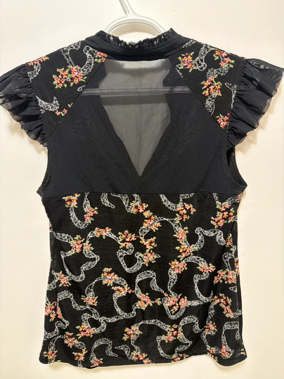 GUESS Black Floral Mesh Top - Size L - photo 2