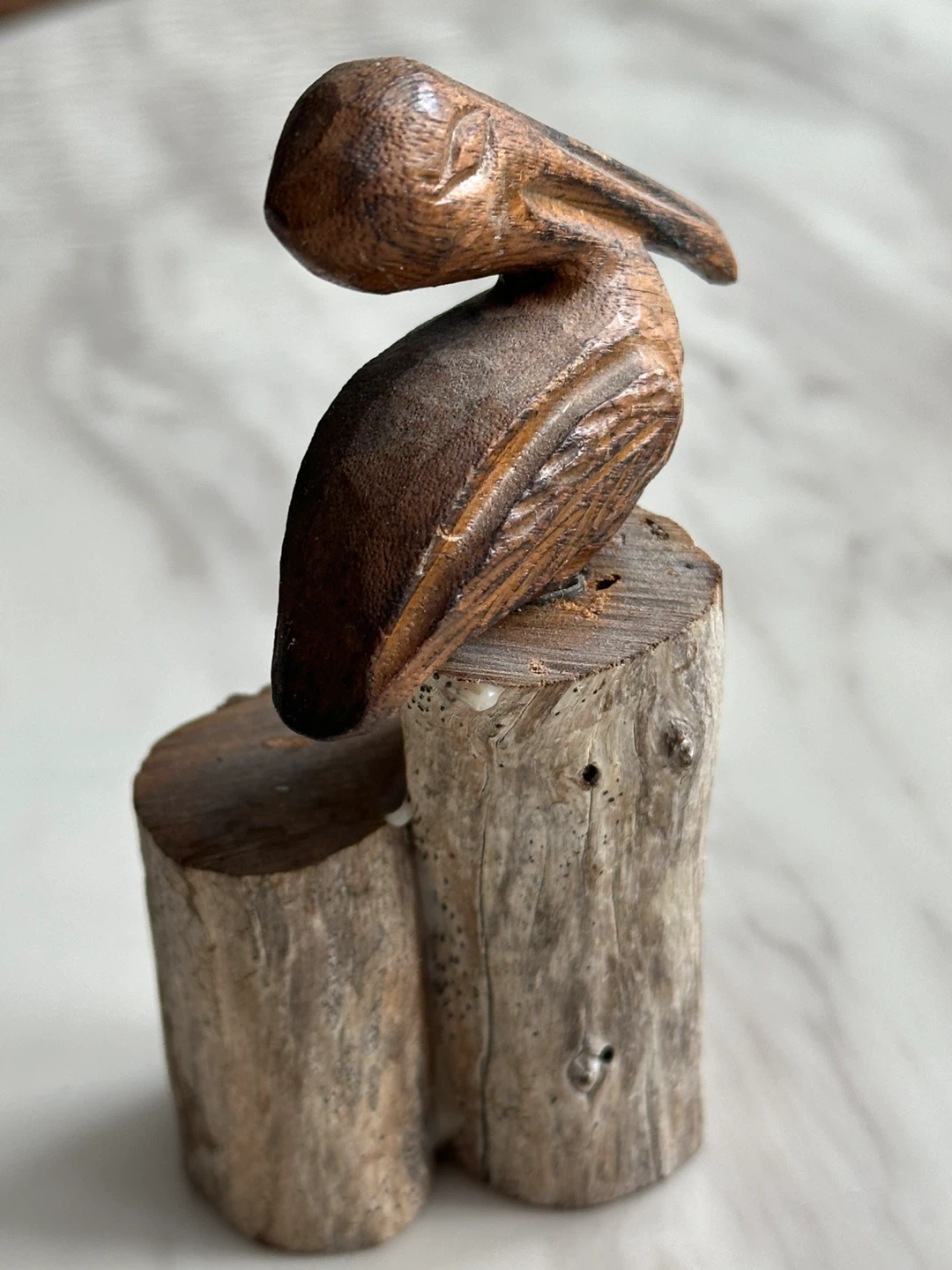 Wooden Pelican Figurine on Driftwood Base - photo 2