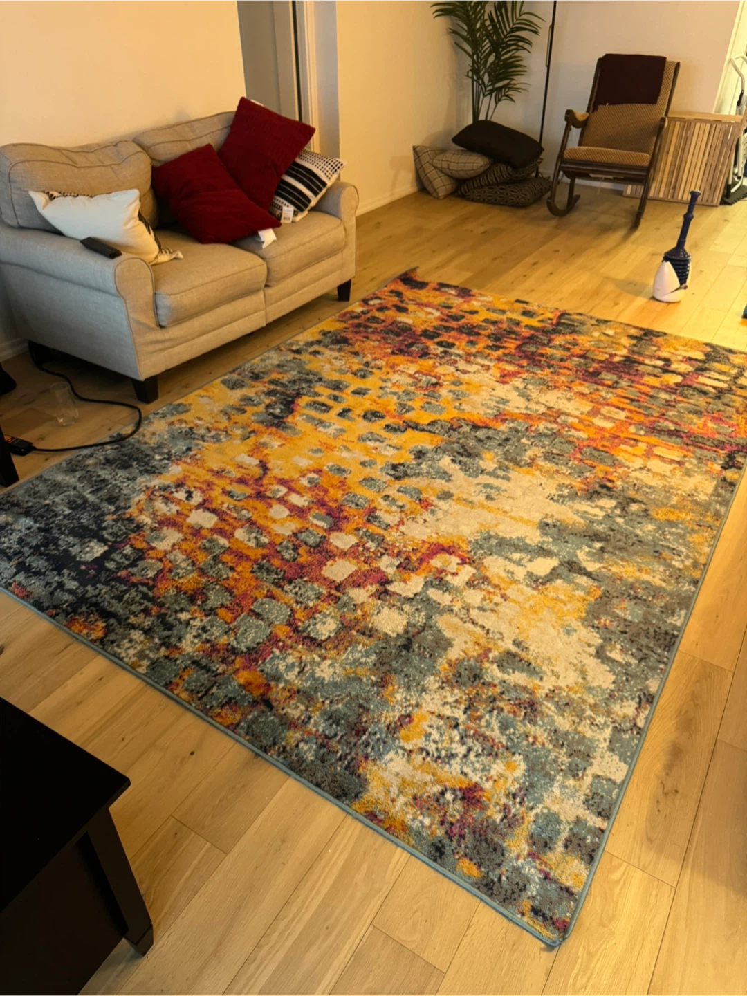 Area Rug - Abstract Design, Orange, Grey, Burgundy - photo 2