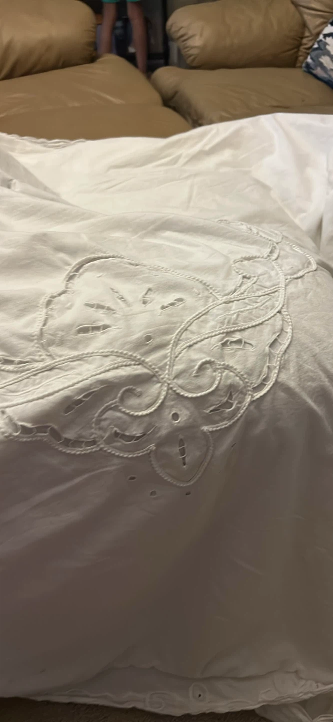 White Embroidered with Lace Trim twin duvet cover