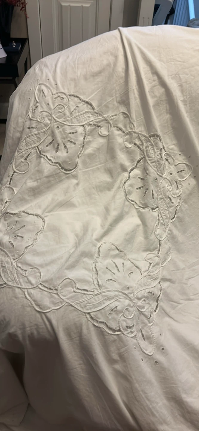 White Embroidered with Lace Trim twin duvet cover - photo 3