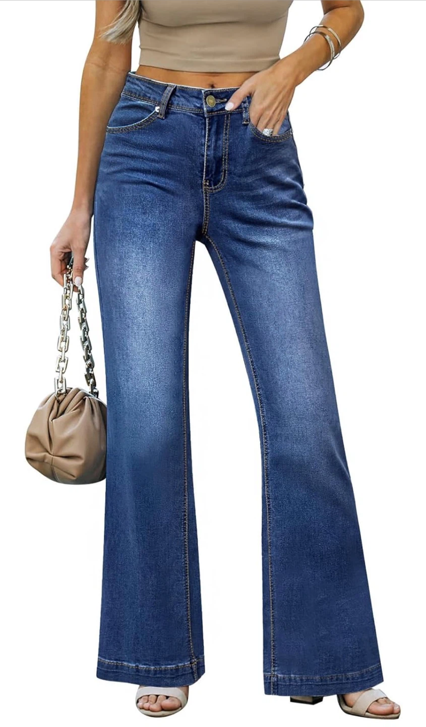 NEW! Metietila Mid-Rise Flare Jeans Wide Leg Stretch Denim