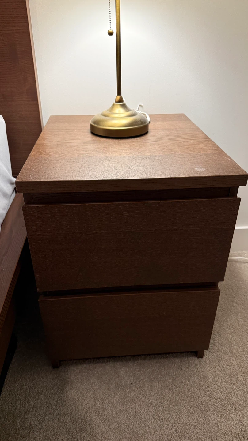 IKEA Nightstand, dark brown oak effect/with 2 drawers - photo 2