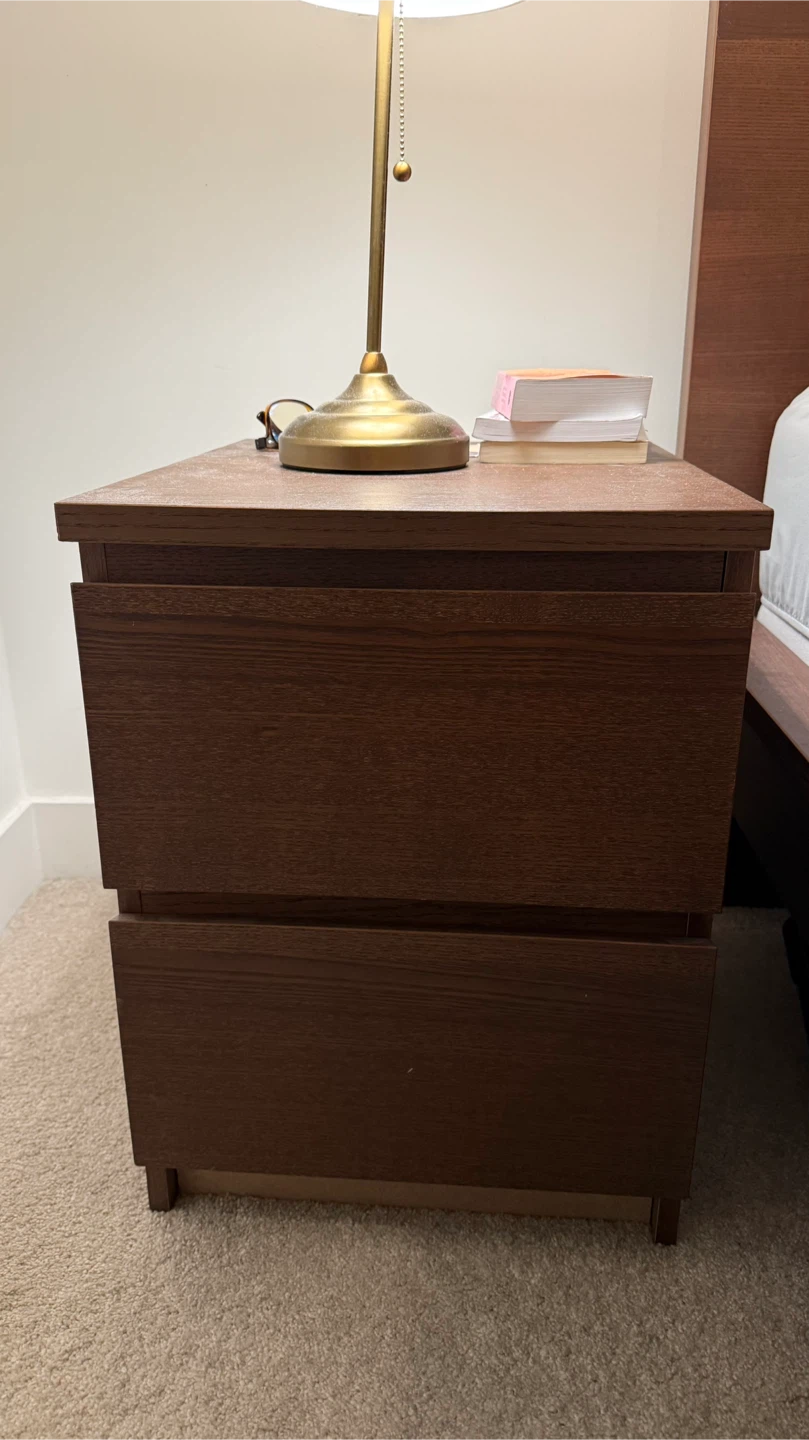 IKEA Nightstand, dark brown oak effect/with 2 drawers