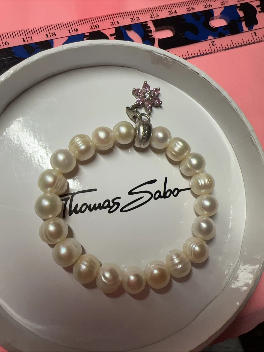 Thomas Sabo Real Pearl Charm Bracelet with Pink Stone Flower