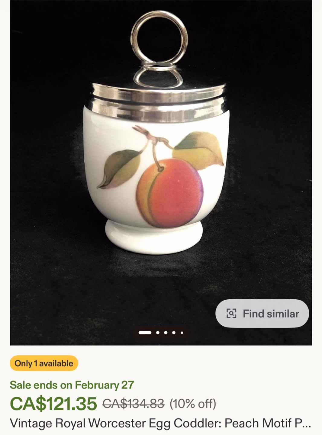 🏆Royal Worcester Porcelain Egg Coddler - Peach Motif - photo 2
