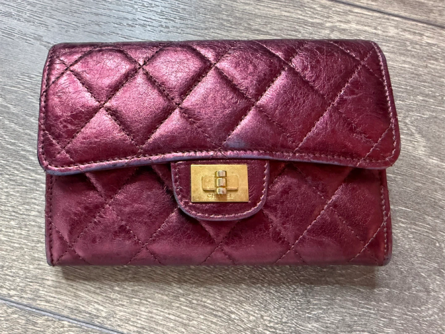 Authentic Chanel 2.55 Wallet - Metallic Burgundy
