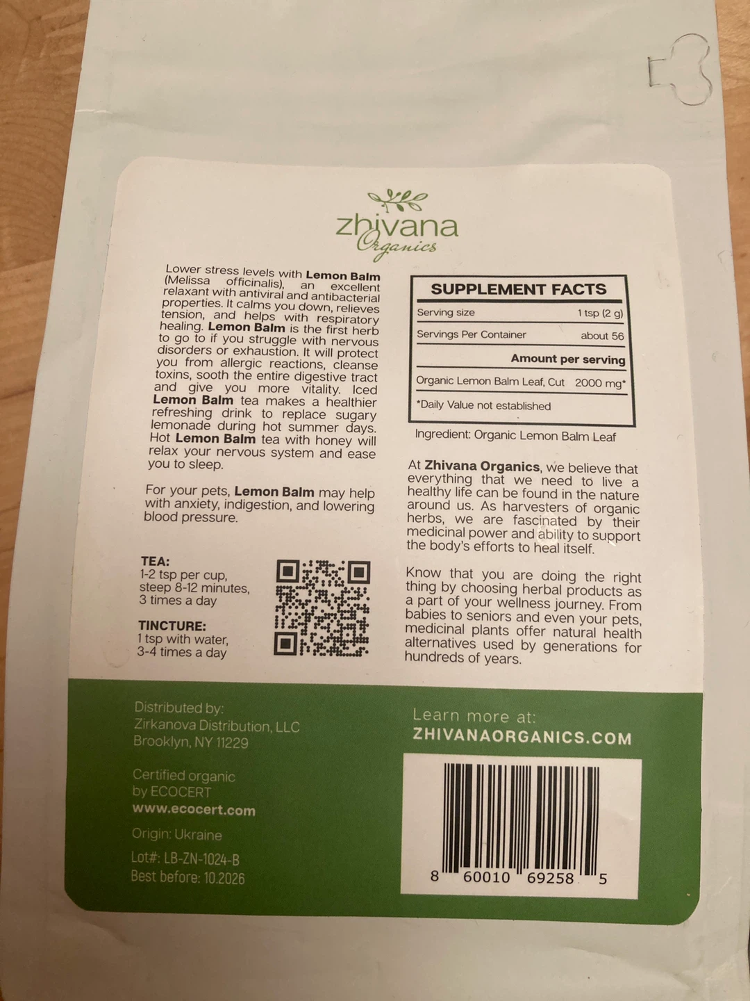 Zhivana Organics Lemon Balm - 4 oz 🏆 - photo 2