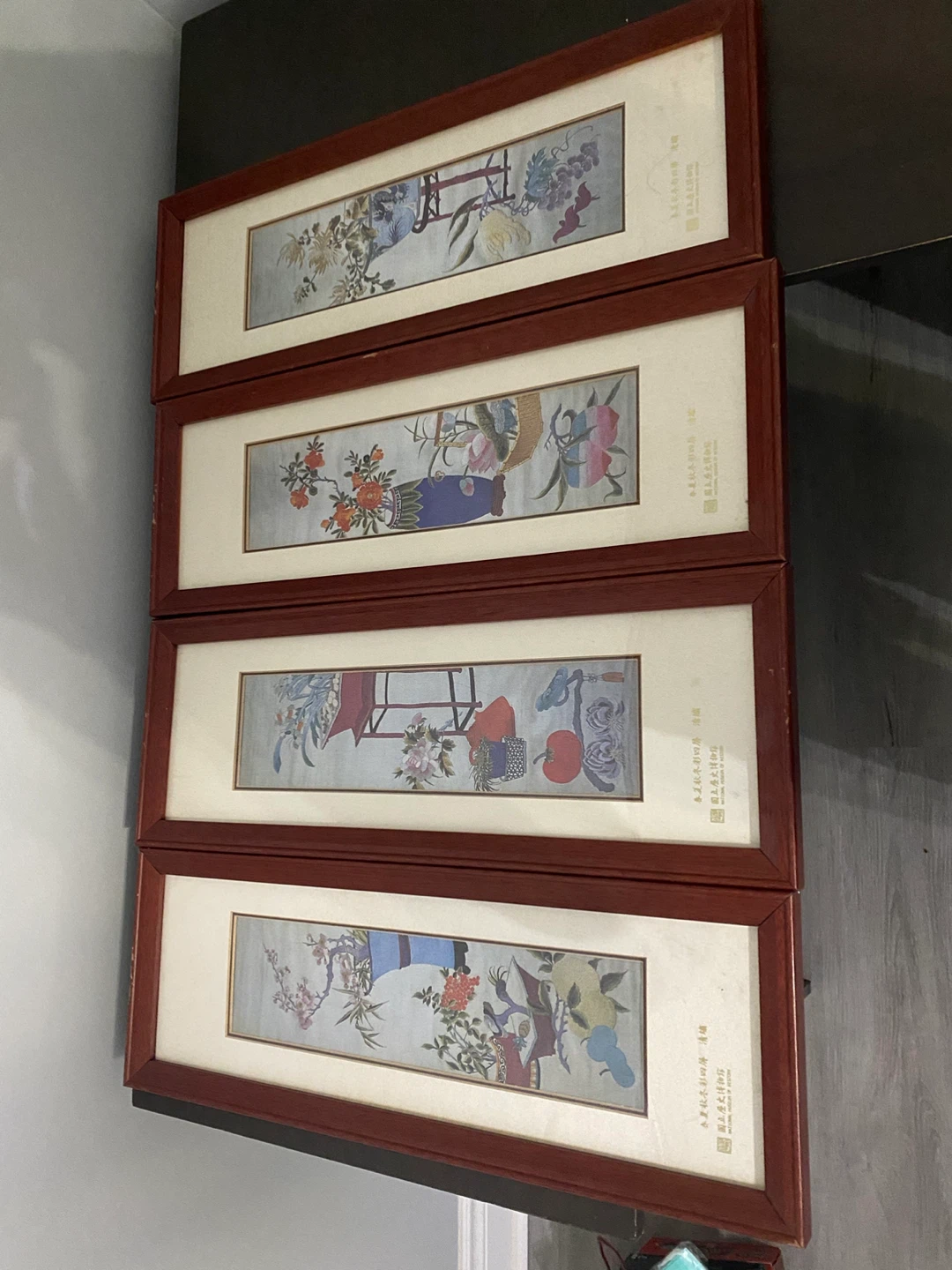 Set of 4 Framed Chinese Wall Art Panels (4 seasons).