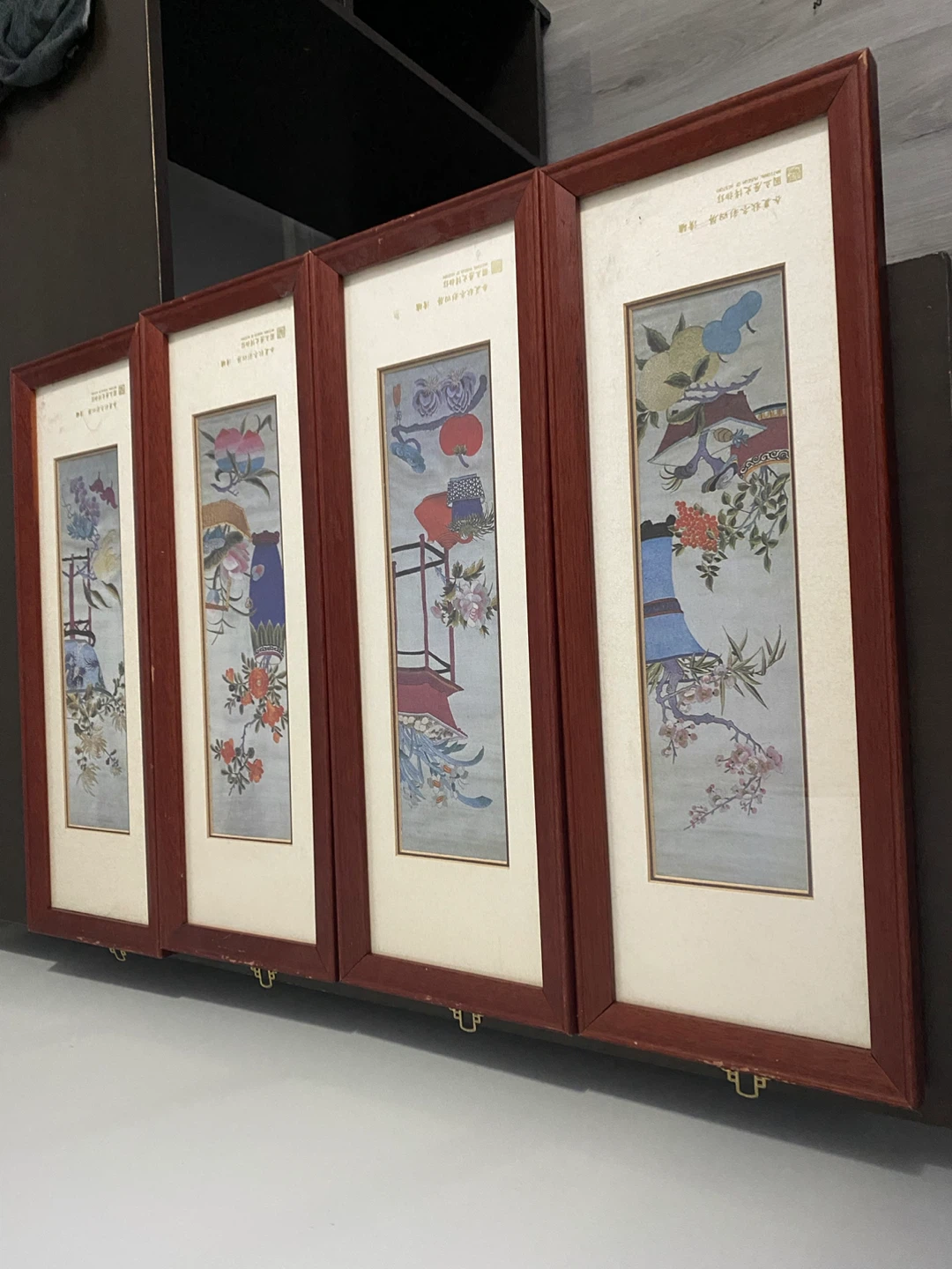 Set of 4 Framed Chinese Wall Art Panels (4 seasons). - photo 2