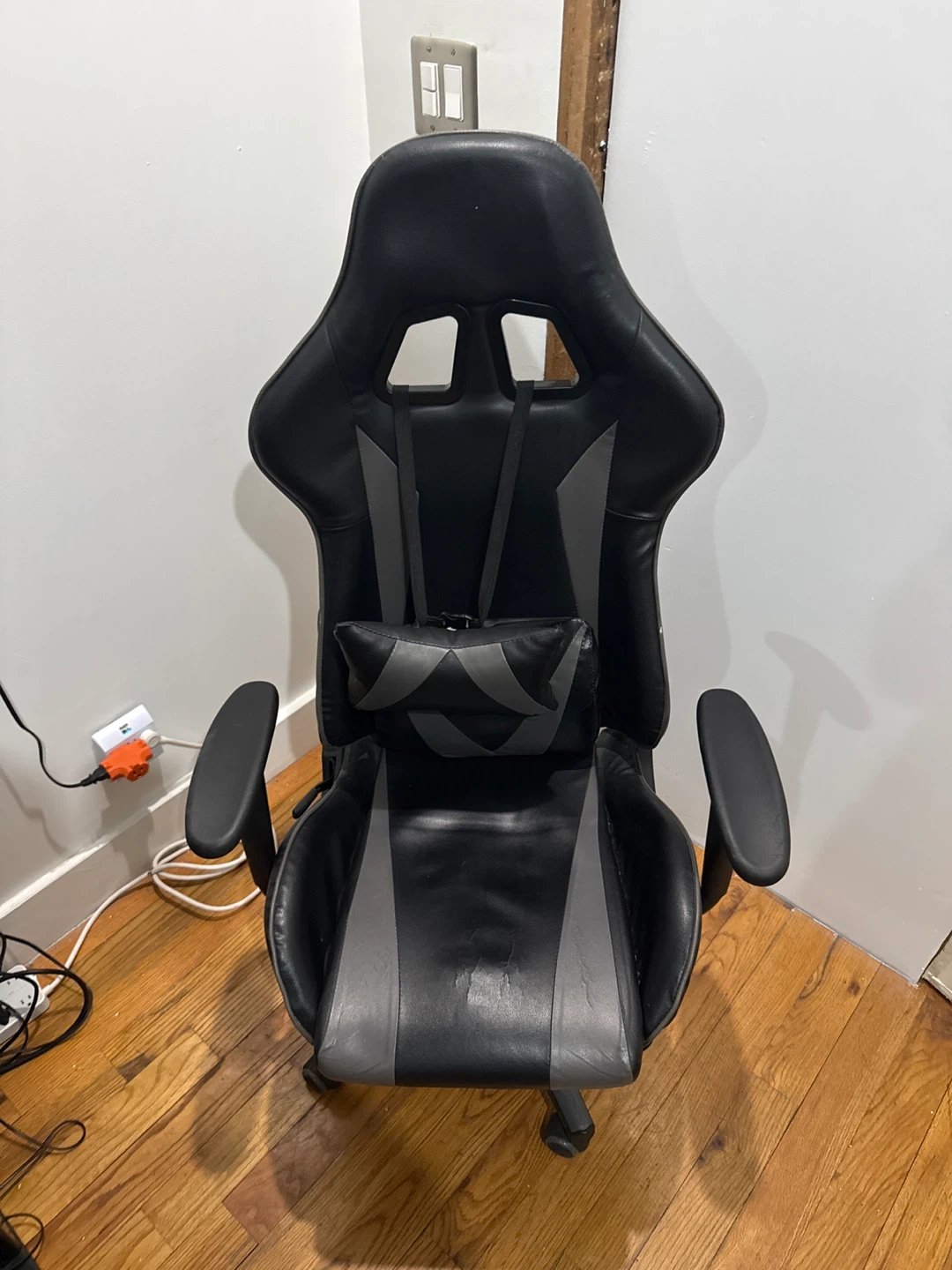 Black Gaming Chair with Lumbar Support Pillow
