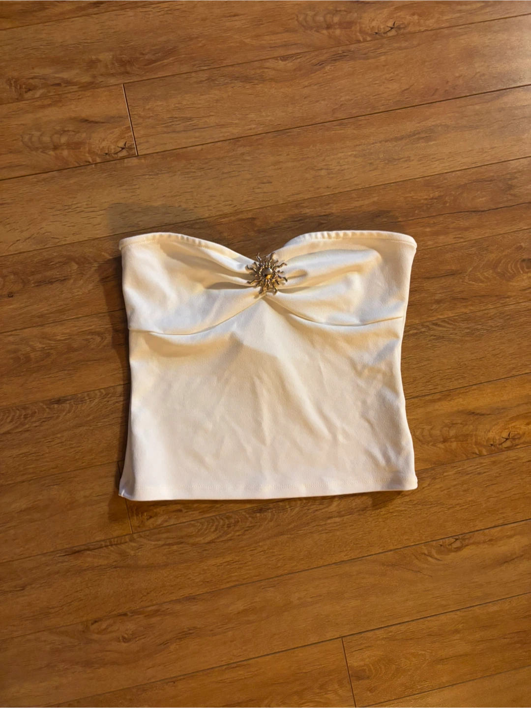 H&M White Strapless Tube Top with Brooch Size S