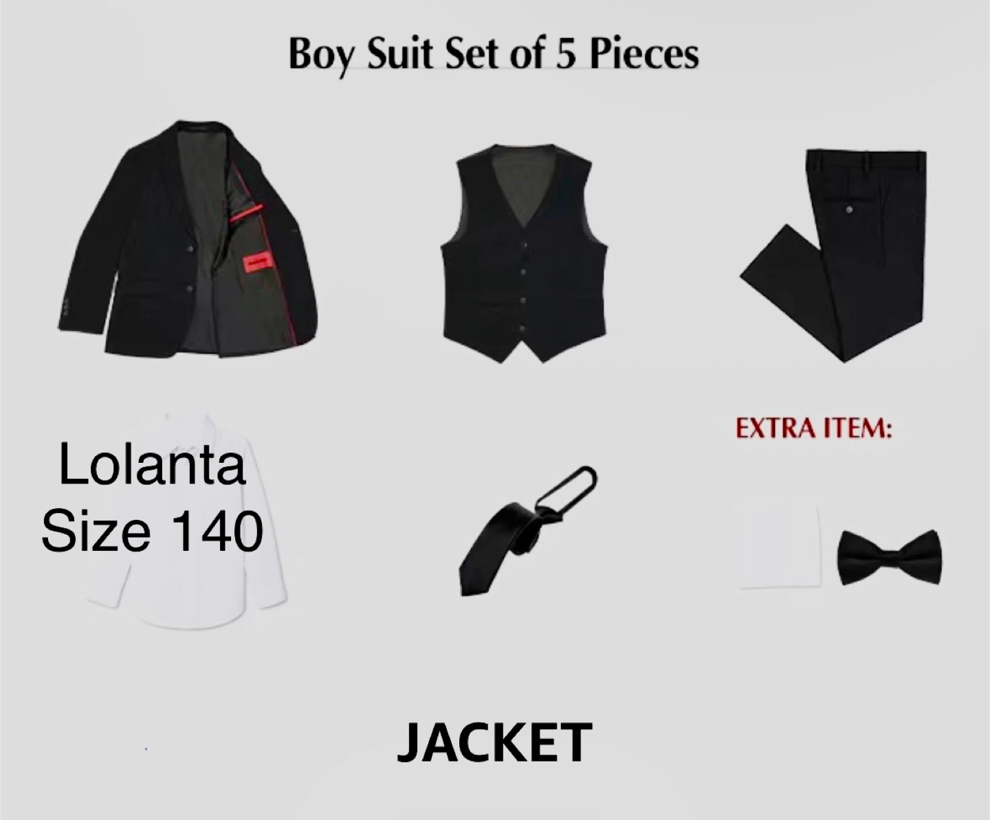 ❤️Lolanta Boy's 5-Piece Suit Set Black Size 140🏆