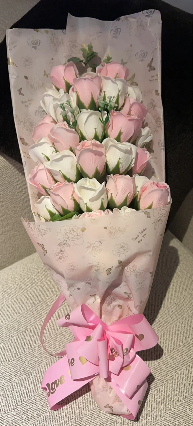 Soap Rose Bouquet - Pink and White