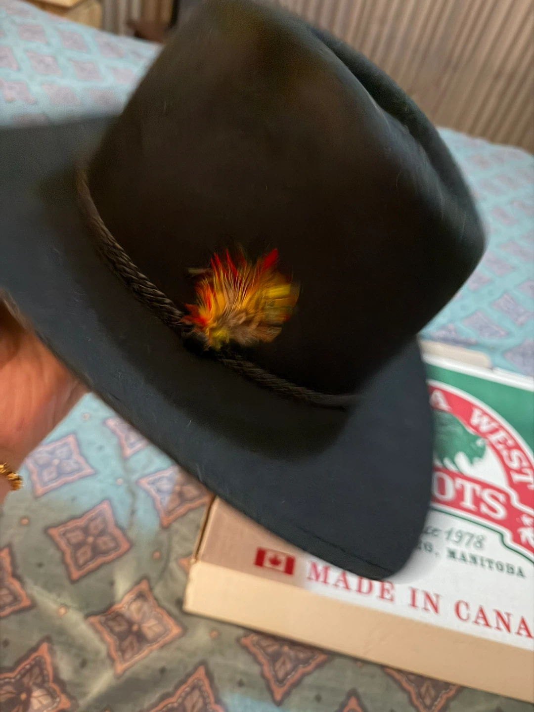 Black Western Style Hat with Feather Accent - photo 3