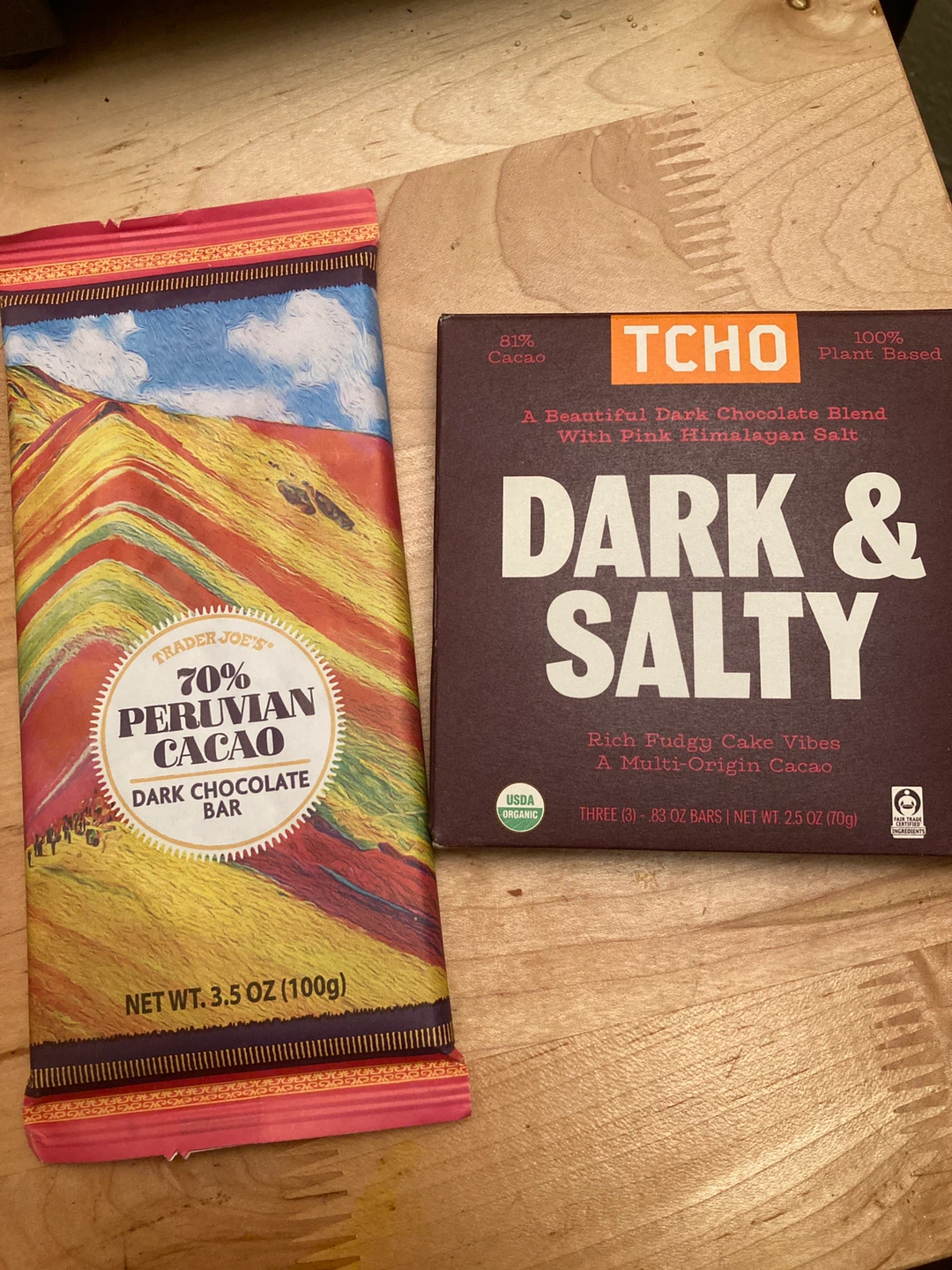🏆 Dark Chocolate: 70% Peruvian Cacao + TCHO Dark & Salty 81%