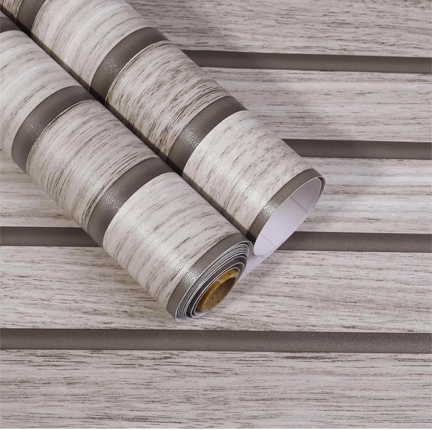 Light Grey Wood Slat Wallpaper. 32 inch H