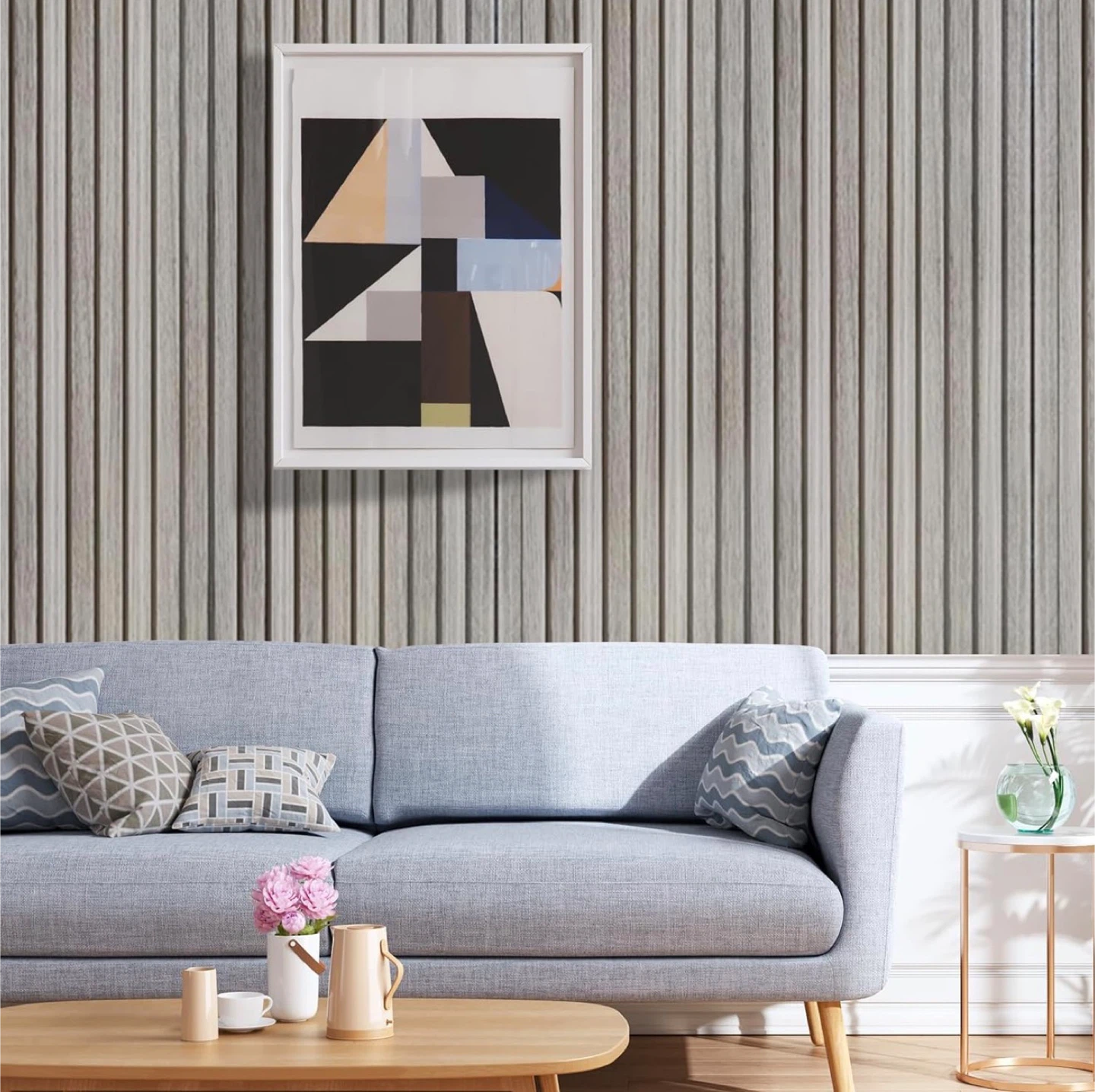 Light Grey Wood Slat Wallpaper. 32 inch H - photo 2