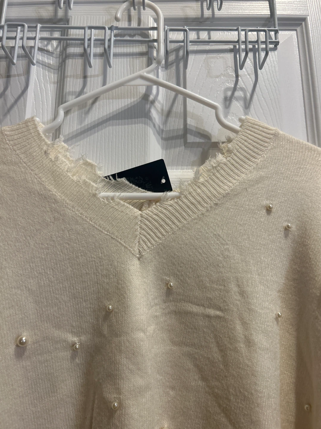 Cream Pearl V-Neck Sweater - photo 2